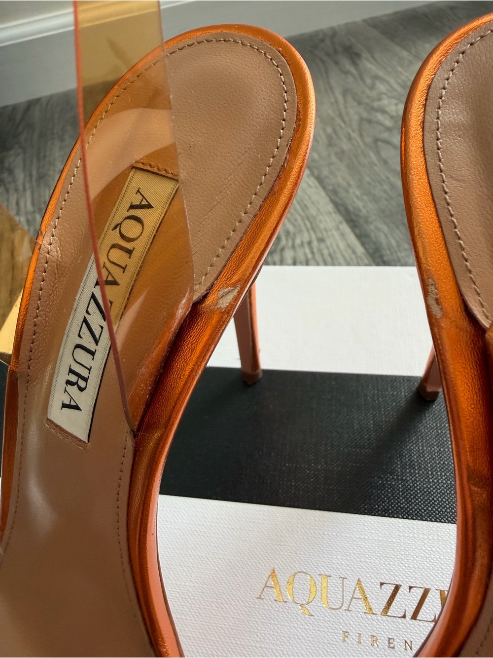 Aquazzura So Nude Plexi 105 Metallic Mandarin Orange Sandals Heels – Size 37.5 - Picture 4 of 9